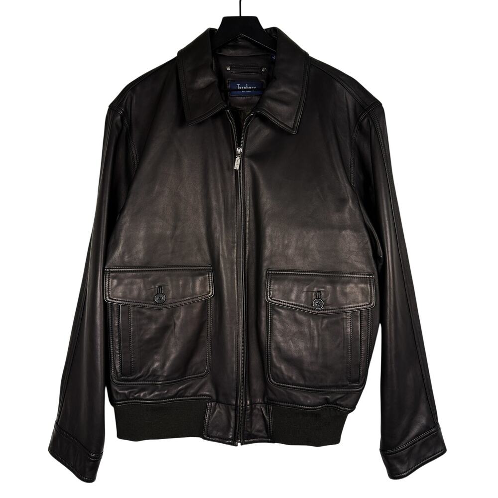 Turnbury Mens Lamb Skin Leather Bomber Jacket Black - L